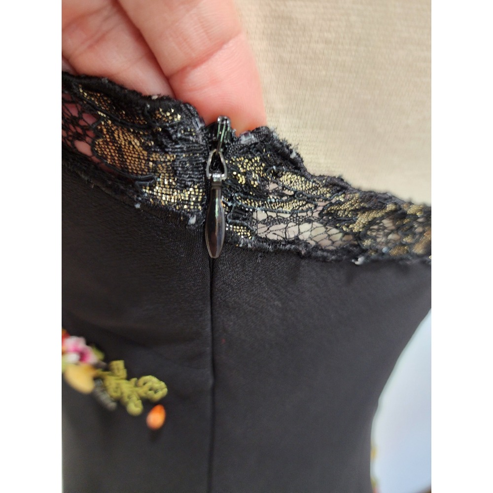 Vintage Sue Wong Silk Fairy Dress 90s Y2K Embroidered Floral Lace Black size 6 - Picture 11 of 16